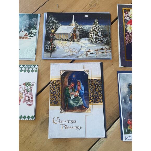 Lot of 6 Christmas Holiday Greeting cards w/ envelopes. Snowman religion Flower - Picture 3 of 4